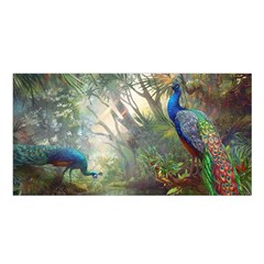 Peafowl Peacock Bird Birds Painting Art Wildlife Satin Shawl 45  X 80  by Sarkoni