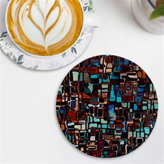 Stained Glass Mosaic Abstract Uv Print Round Tile Coaster by Sarkoni