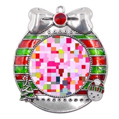 The Framework Paintings Square Metal X mas Ribbon With Red Crystal Round Ornament by Sarkoni