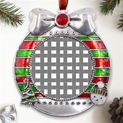 Seamless Stripe Pattern Lines Metal X mas Ribbon With Red Crystal Round Ornament by Apen