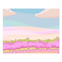 Pink And White Forest Illustration Adventure Time Cartoon Premium Plush Fleece Blanket (large) by Sarkoni