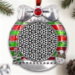 Geometric Tile Background Metal X Mas Ribbon With Red Crystal Round Ornament Front