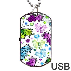 Butterflies Abstract Background Colorful Desenho Vector Dog Tag Usb Flash (two Sides) by Bedest