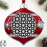 Mosaic Floral Repeat Pattern Metal Snowflake And Bell Red Ornament Front