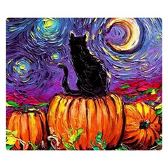 Halloween Art Starry Night Hallows Eve Black Cat Pumpkin Premium Plush Fleece Blanket (small) by Modalart