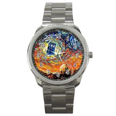 Tardis Starry Night Doctor Who Van Gogh Parody Sport Metal Watch by Modalart