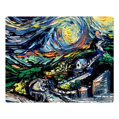 The Great Wall Nature Painting Starry Night Van Gogh Premium Plush Fleece Blanket (large) by Modalart