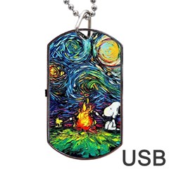 Dog Cartoon Starry Night Print Van Gogh Parody Dog Tag Usb Flash (two Sides) by Modalart