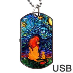 Lion Art Starry Night Van Gogh Dog Tag Usb Flash (two Sides) by Modalart