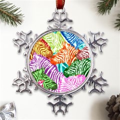 Zebra Colorful Abstract Collage Metal Large Snowflake Ornament by Amaryn4rt