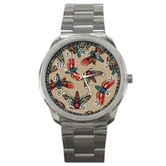 Tattoos Colorful Seamless Pattern Sport Metal Watch by Bedest