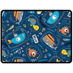 Seamless Pattern Vector Submarine With Sea Animals Cartoon Two Sides Fleece Blanket (large) by Bedest
