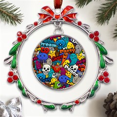 Graffiti Characters Seamless Pattern Metal X mas Wreath Ribbon Ornament by Bedest