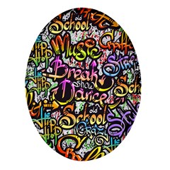 Graffiti Word Seamless Pattern Oval Glass Fridge Magnet (4 Pack) by Bedest