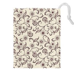 White And Brown Floral Wallpaper Flowers Background Pattern Drawstring Pouch (4xl) by Pakjumat