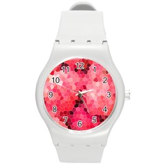 Mosaic Structure Pattern Background Round Plastic Sport Watch (m) by Hannah976