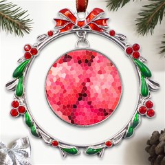 Mosaic Structure Pattern Background Metal X mas Wreath Ribbon Ornament by Hannah976