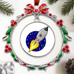 Rocket Ship Launch Vehicle Moon Metal X mas Wreath Ribbon Ornament by Sarkoni