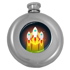 Rocket Take Off Missiles Cosmos Round Hip Flask (5 Oz) by Sarkoni