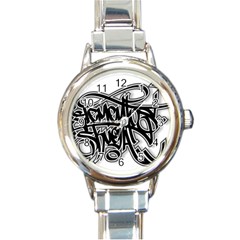 Hip Hop Music Drawing Art Graffiti Round Italian Charm Watch by Sarkoni