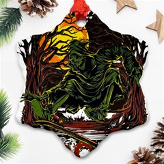Grim Reaper Above Art  Monster Moon Letter Poster Snowflake Ornament (two Sides) by Sarkoni