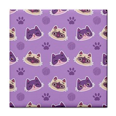 Cute Colorful Cat Kitten With Paw Yarn Ball Seamless Pattern Tile Coaster by Bedest