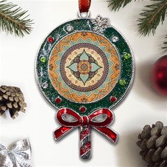 Mandala Floral Decorative Flower Art Metal X mas Lollipop With Crystal Ornament by Ravend