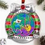 Jake And Finn Adventure Time Landscape Forest Saturation Metal X Mas Ribbon With Red Crystal Round Ornament Front
