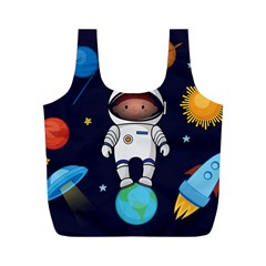 Boy Spaceman Space Rocket Ufo Planets Stars Full Print Recycle Bag (m) by Ndabl3x