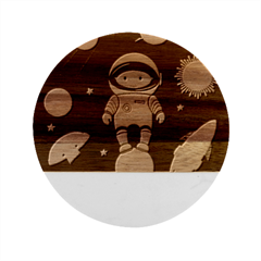 Boy Spaceman Space Rocket Ufo Planets Stars Marble Wood Coaster (round) by Ndabl3x