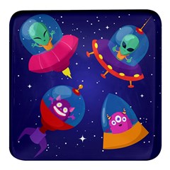 Cartoon Funny Aliens With Ufo Duck Starry Sky Set Square Glass Fridge Magnet (4 Pack) by Ndabl3x