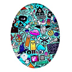 Graffiti Pop Art Crazy Retro Oval Glass Fridge Magnet (4 Pack) by Bedest