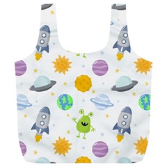 Seamless Pattern Cartoon Space Planets Isolated White Background Full Print Recycle Bag (xl) by Hannah976
