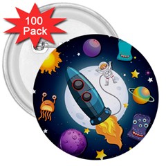 Spaceship Astronaut Space 3  Buttons (100 Pack)  by Hannah976