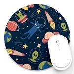 Seamless Pattern With Funny Aliens Cat Galaxy Round Mousepad Front