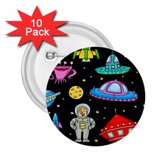 Seamless Pattern With Space Objects Ufo Rockets Aliens Hand Drawn Elements Space 2 25  Buttons (10 Pack)  by Hannah976
