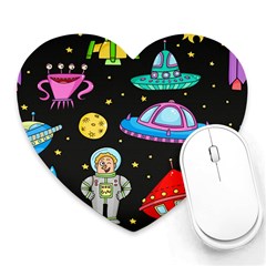 Seamless Pattern With Space Objects Ufo Rockets Aliens Hand Drawn Elements Space Heart Mousepad by Hannah976