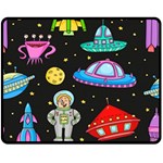 Seamless Pattern With Space Objects Ufo Rockets Aliens Hand Drawn Elements Space Two Sides Fleece Blanket (Medium) 58.8 x47.4  Blanket Back