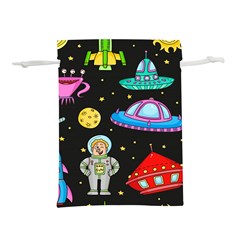 Seamless Pattern With Space Objects Ufo Rockets Aliens Hand Drawn Elements Space Lightweight Drawstring Pouch (m) by Hannah976