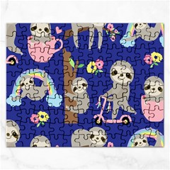 Hand Drawn Cute Sloth Pattern Background Rectangular Jigsaw Puzzl by Hannah976