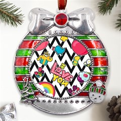 Vector Romantic Love Seamless Pattern Metal X mas Ribbon With Red Crystal Round Ornament by Apen