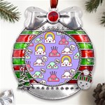 Cloud Seamless Pattern Metal X Mas Ribbon With Red Crystal Round Ornament Front