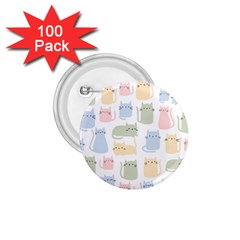 Cute Cat Colorful Cartoon Doodle Seamless Pattern 1 75  Buttons (100 Pack)  by Ravend