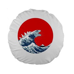 The Great Wave Of Kaiju Standard 15  Premium Flano Round Cushions by Cendanart