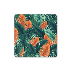 Green Tropical Leaves Square Magnet by Jack14