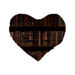 Old Bookshelf Orderly Antique Books Standard 16  Premium Heart Shape Cushions by Cendanart