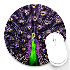 Peacock Bird Color Round Mousepad by Cendanart