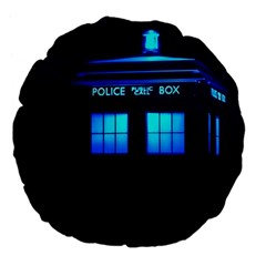 Blue Tardis Doctor Who Police Call Box Large 18  Premium Flano Round Cushions by Cendanart