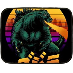 Godzilla Retrowave Fleece Blanket (mini) by Cendanart
