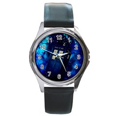 Tardis Doctor Who Space Galaxy Round Metal Watch by Cendanart